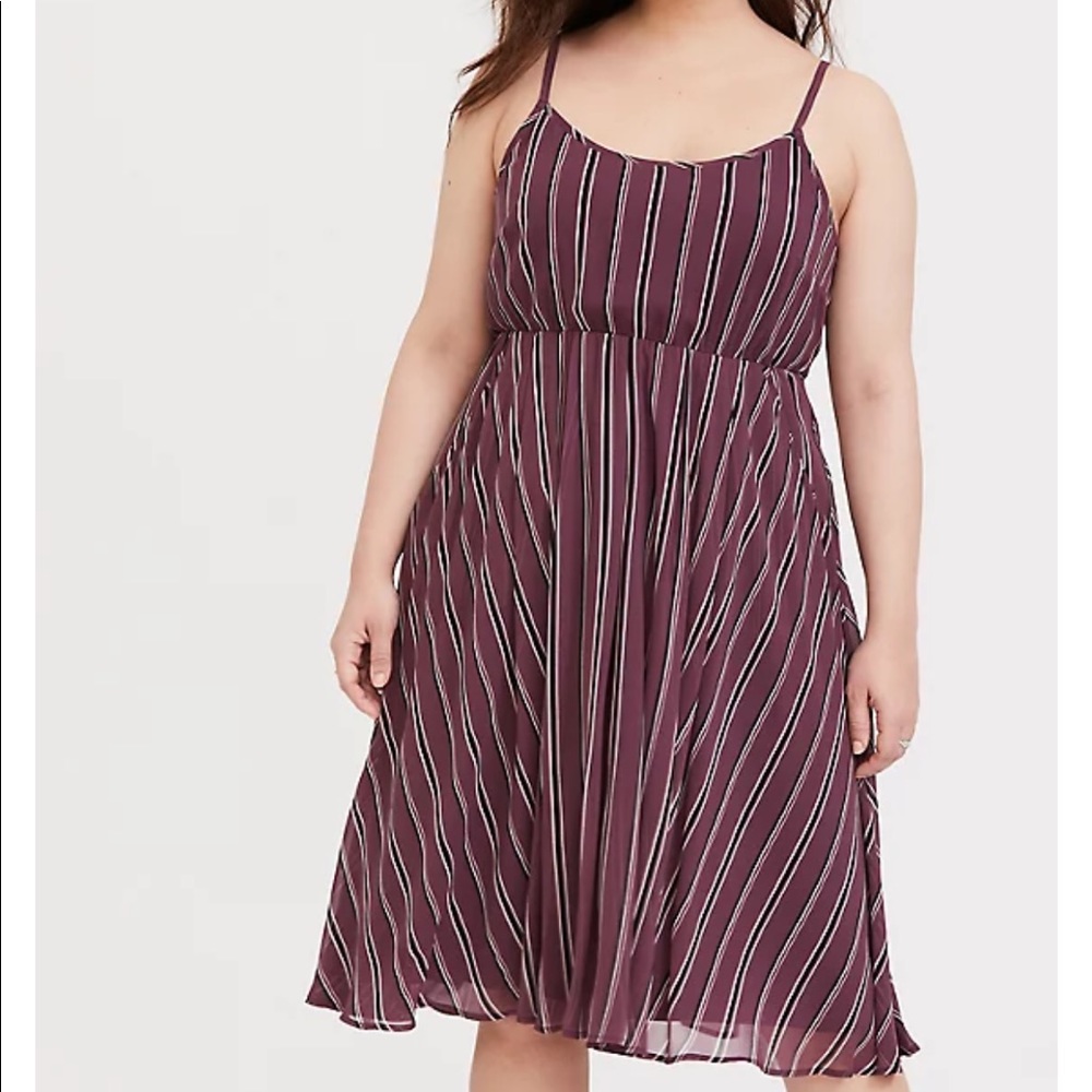 MAUVE PURPLE STRIPE CHIFFON MIDI DRESS